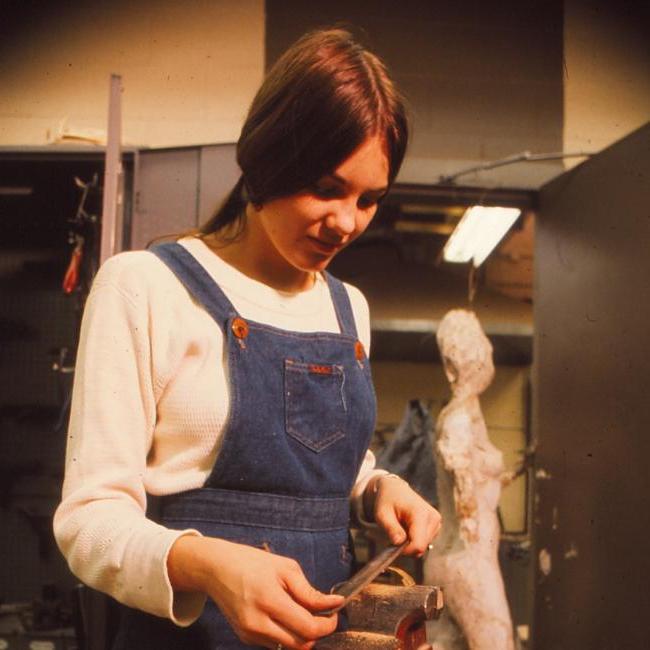 student in metalworks art class in 1976